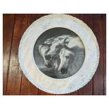 Horses in Round Wood Frame Painted White Art Picture