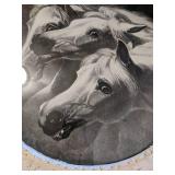 Horses in Round Wood Frame Painted White Art Picture