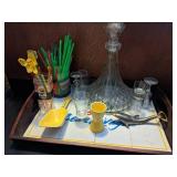 Oak Bar with locked storage and Pictured Barware