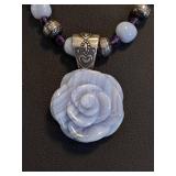 Carolyn Pollack Sterling Silver and Blue Lace Agate Statement Necklace