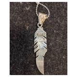 Sterling Silver Turquoise and Coral Feather Native American Pendant