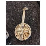 Sterling Silver Musical Instrument Brooches - Banjo and Violin