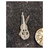 Sterling Silver Musical Instrument Brooches - Banjo and Violin