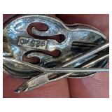 Sterling Silver Musical Instrument Brooches - Banjo and Violin