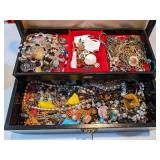 Vintage Jewelry Box filled with Costume Jewelry some Vintage