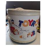 Vintage Antique Round Toy Box with Lid on Wheels.