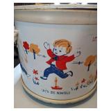 Vintage Antique Round Toy Box with Lid on Wheels.