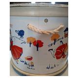 Vintage Antique Round Toy Box with Lid on Wheels.