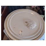 Vintage Antique Round Toy Box with Lid on Wheels.