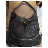 Ralph Lauren Black Suede Leather Handbag with Fringe Tassel NEW