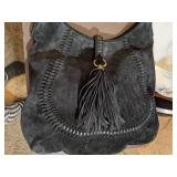 Ralph Lauren Black Suede Leather Handbag with Fringe Tassel NEW