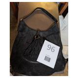 Ralph Lauren Black Suede Leather Handbag with Fringe Tassel NEW