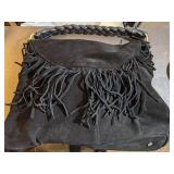 CZ Falconer Black Leather Fringe Handbag Purse