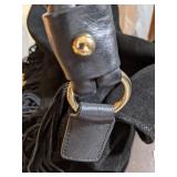CZ Falconer Black Leather Fringe Handbag Purse