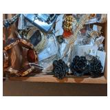 Wood Box filled with Costume Jewelry some Vintage