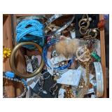 Wood Box filled with Costume Jewelry some Vintage