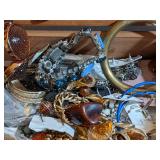 Wood Box filled with Costume Jewelry some Vintage