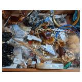 Wood Box filled with Costume Jewelry some Vintage