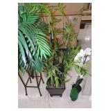 3 Artificial Plants, Large Square Vase