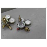 Lot of (2) Compressed Gas Regulator Gauge Set  with Weldmark TPR250-500-580, Uniweld Oxygen Gas C455