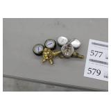 Lot of (2) Compressed Gas Regulator Gauge Set  with Rogen EN-450F, Smith 31-50-580 Inert Gas 3000psi