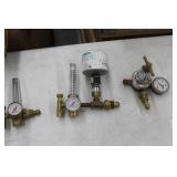 Lot of (3) Compressed Gas Regulator Gauge Set  with Victor HRF1425-580 Inert Gas 4000psi (x2), Uniweld Acetylene Gas B4B5