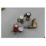 Lot of (4) Gas Torch Accessories  with Torch Regulator Gauges (x3), Shut-Off Valve (x1)