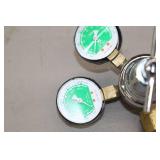 Lot of (3) Compressed Gas Regulator Gauge Set  with Victor Acetylene Gas G250-15-510 350psi, Smith Acetylene Gas H1721C-510 400psi, 4000psi