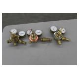 Lot of (3) Compressed Gas Regulator Gauge Set  with Weldmark 4000psi, Flametech 400psi, Victor 4000psi