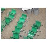 Lot of (58) Industrial Roller Hardware  with Pole Mounting Bracket (x23), PVC Spacer 2-1/2"Dx1-1/2"W (x32), J Hook Unit 10" with Nut (in package x3), Misc. Mounts and Hardware