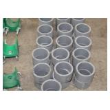 Lot of (58) Industrial Roller Hardware  with Pole Mounting Bracket (x23), PVC Spacer 2-1/2"Dx1-1/2"W (x32), J Hook Unit 10" with Nut (in package x3), Misc. Mounts and Hardware