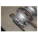 Lot of (2) Industrial Pulley 5"Wx 10-1/2"D  with Greenlee No. 653 24" Hook-Type Cable Sheave (x2), Pin (x1)