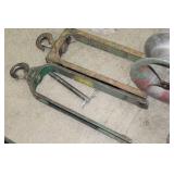 Lot of (2) Industrial Pulley 5"Wx 10-1/2"D  with Greenlee No. 653 24" Hook-Type Cable Sheave (x2), Pin (x1)