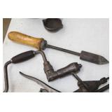 Lot of (Approximately 5) Vintage Hand Tools  with Hand Drill, Rivot Tool, Printer Roller, Chisel