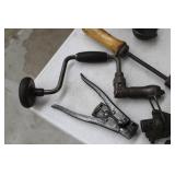 Lot of (Approximately 5) Vintage Hand Tools  with Hand Drill, Rivot Tool, Printer Roller, Chisel