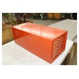 Metal File Cabinet 8-drawer Orange 24"Lx11"Wx9"H  with Flat File Folder Pages