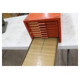 Metal File Cabinet 8-drawer Orange 24"Lx11"Wx9"H  with Flat File Folder Pages