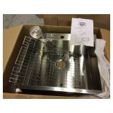 AKDY KS0082 Handcrafted All-in-1 Drop-in Stainless Steel 25″ x 22″ x 9″ Single Bowl Kitchen Sink Customer Returns See Pictures