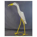New Large Recycled Metal Garden Art Crane with Fish in Mouth