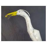 New Large Recycled Metal Garden Art Crane with Fish in Mouth