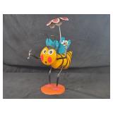 New Recycled Metal Garden Art Bee with Flower Umbrella