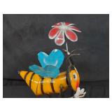 New Recycled Metal Garden Art Bee with Flower Umbrella