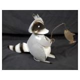 New Recycled Metal Garden Art Raccoon Fishing