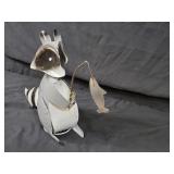 New Recycled Metal Garden Art Raccoon Fishing