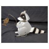 New Recycled Metal Garden Art Raccoon Fishing