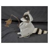 New Recycled Metal Garden Art Raccoon Fishing