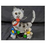 New Recycled Metal Garden Art Cat with Flowers
