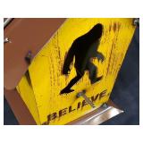 New Recycled Metal Garden Art Bigfoot Believe Birdhouse