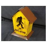 New Recycled Metal Garden Art Bigfoot Believe Birdhouse