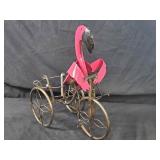 New Recycled Metal Garden Art Flamingo on Trike Planter / Plant Holder
